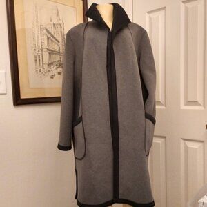 Clara Sunwoo Grey with Black Trim Oversized Open Front Wrap Coat-Lg